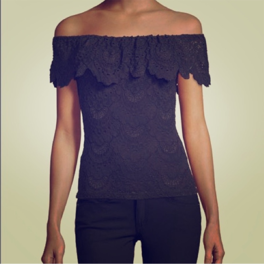 Anthropologie nightcap Black lace off the shoulder top medium